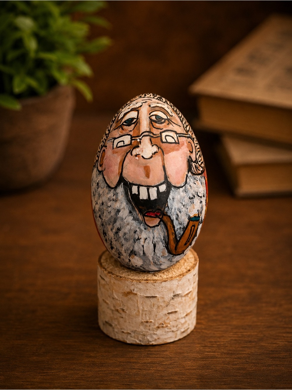 Hand-Painted Bearded Man Egg Sculpture — Whimsical Home Art (Multicolor)